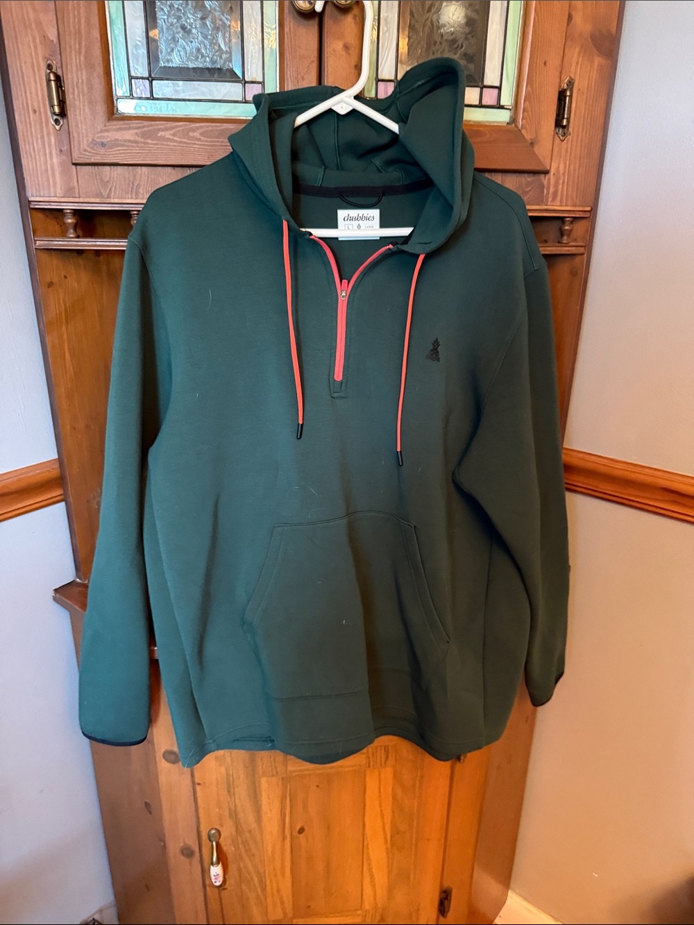 Chubbies Men's Size Large Quarter-Zip Hoodie – Olive Green/Neon Orange